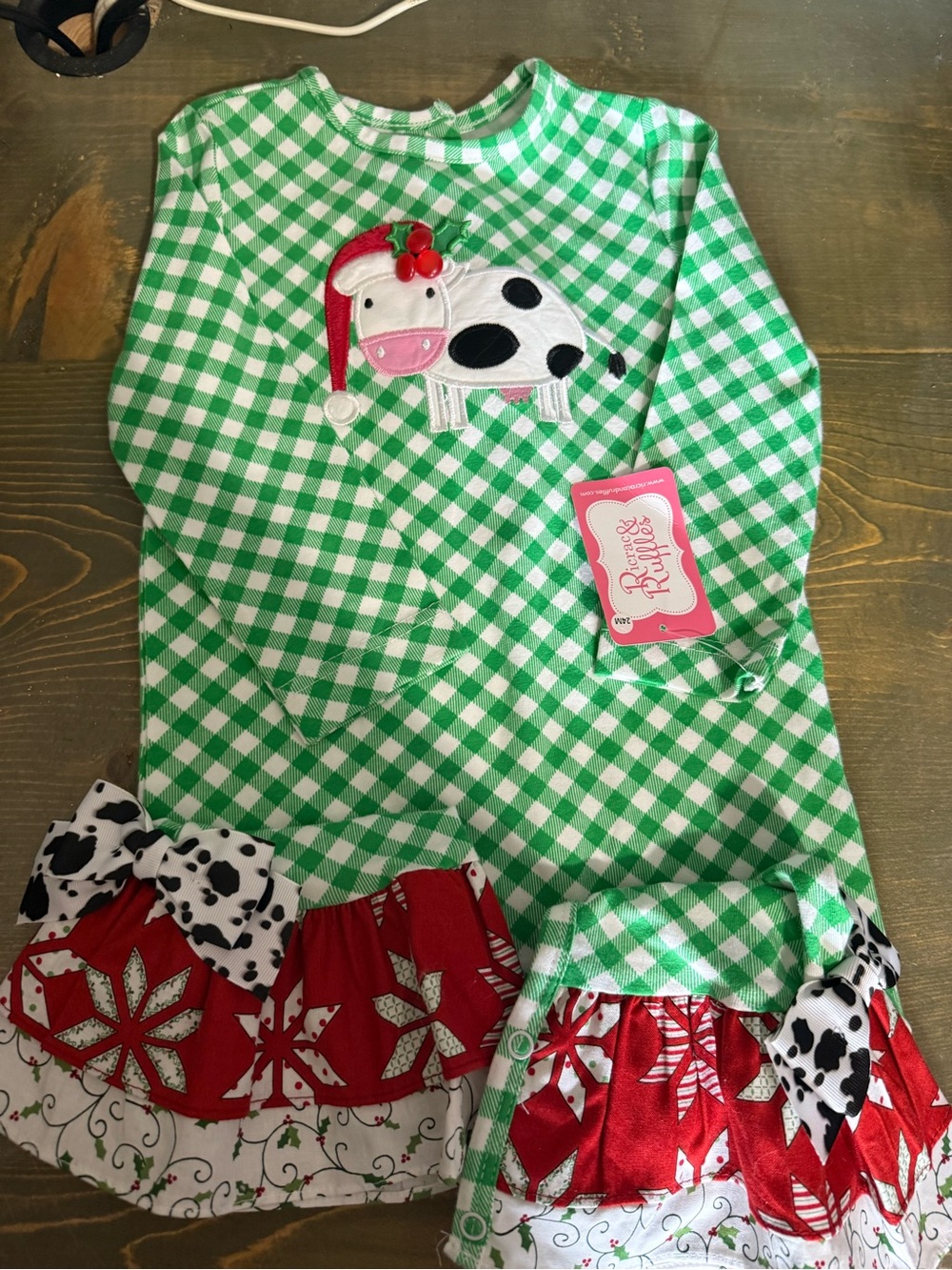 NWT Ricrac and Ruffles Christmas Cow romper size 24 M